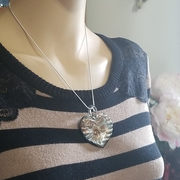 925 Reversible heart pendant necklace - Picture 3 of 6